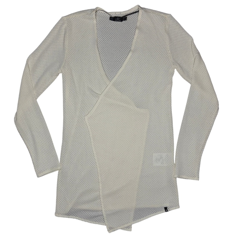 Volcom Cardigan Cream Open Knit Wrap Front Women Small B0712304
